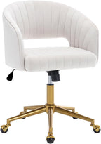 Home Office Swivel Desk Chair, Modern Velvet Vanity Chair, Height Adjustable Armchair with Gold Base, Ergonomic Office Chair for Task Study Computer Room, Beige