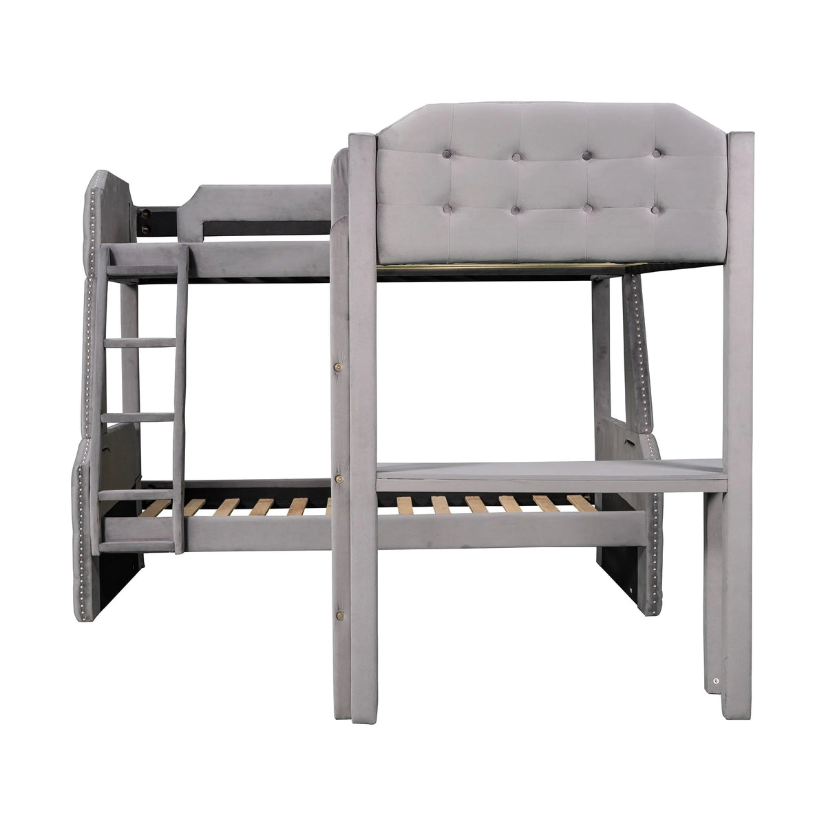 EUROCO Upholstery L-Shaped Twin over Full Bunk Bed and Twin Loft Bed with Desk for Kids Bedroom, Gray