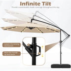 Costway 10 FT Solar Offset Hanging Umbrella Patio Cantilever Umbrella with 32 LED Lights Brown