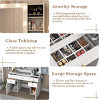 White Vanity Desk with Large Lighted Mirror & Power Outlet, Makeup Vanity Table with Glass Top & Drawers, Sliding Storage, 44.1" Large Makeup Vanity Table for Women Girls, White