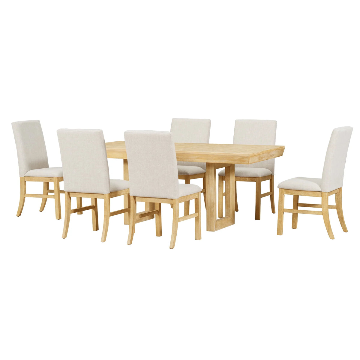 Harper & Bright Designs Farmhouse 7 Pieces Extendable Dining Table Set for 6, Solid Wood Kitchen Table with Butterfly Leaf and 6 Upholstered Chairs, Brown