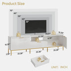 Bestier 55" LED TV Stand for TVs up to 60" Modern High Gloss Entertainment Center with Drawers Cabinets Fluted TV Console, White & Gold