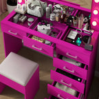 Ktaxon Large Makeup Vanity, Vanity Table Set w/ Visible Glass Top w/ Charging Station, White