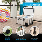 Lifetime 55 qt Bear-Resistant Camping Cooler Wheeled, Premium High Performance, Ice Retention, Hard Cooler, 60 Can Capacity, White (91072)