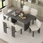 Harper & Bright Designs Farmhouse 7 Pieces Extendable Dining Table Set for 6, Solid Wood Kitchen Table with Butterfly Leaf and 6 Upholstered Chairs, Brown