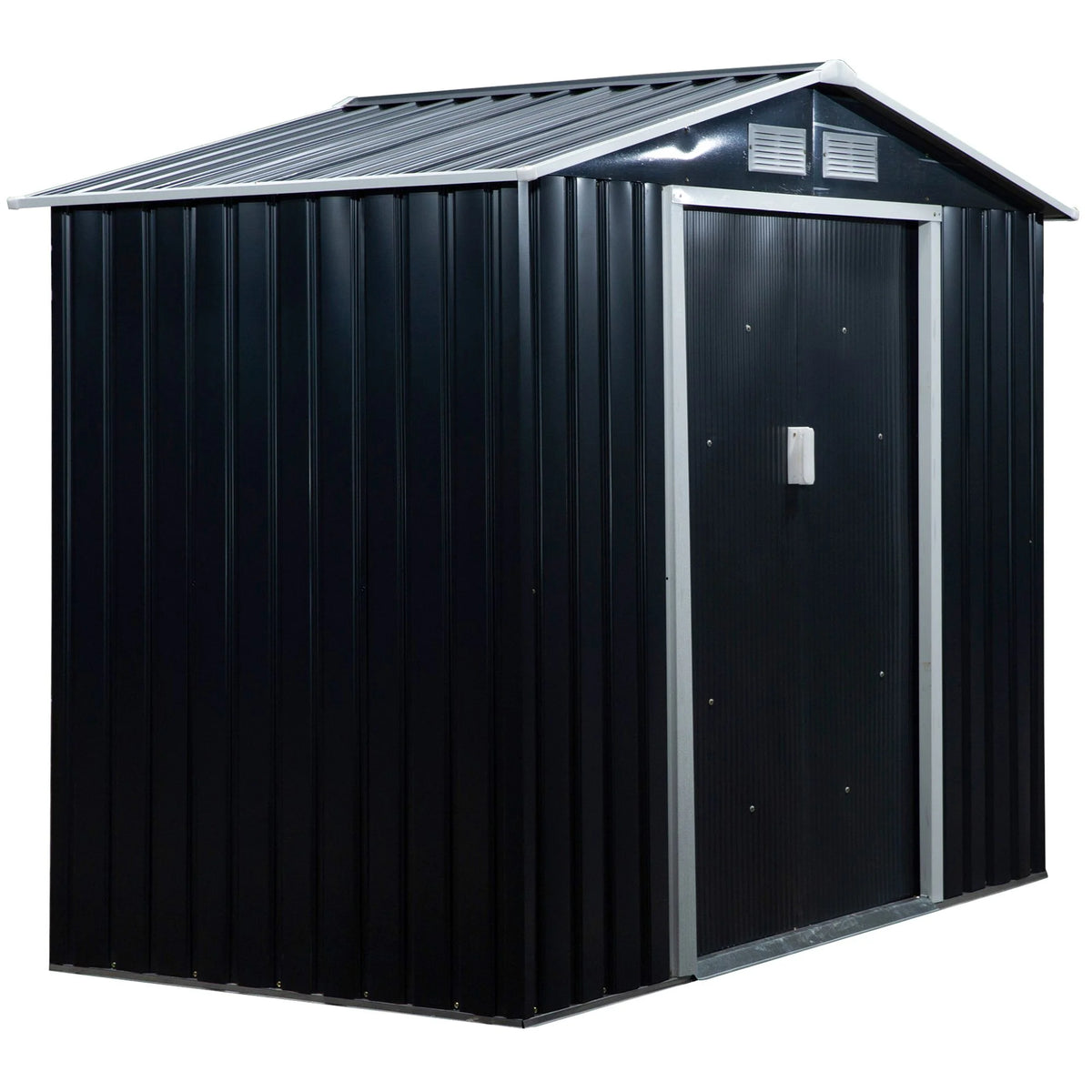 Outsunny 7' x 4' Metal Storage Shed Organizer, Garden Tool House with 4 Vents and 2 Sliding Doors for Backyard, Patio, Garage, Lawn, Dark Gray