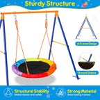 GIKPAL Swing Sets for Outside 440lbs Swing Set for 2-3 Kids Outdoor with Heavy-Duty Metal Frame & Adjustable Ropes Round Swing, Rainbow