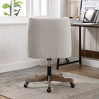 360 Degree Swivel Office Desk Chair, Upholstered Leisure Vanity Chair with Solid Wood Base and Wheels, Adjustable Height Computer Chair for Bedroom Living Room, Brown