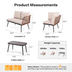 LAUSAINT HOME 4 Pieces Outdoor Conversation Sets, Patio Metal Frame Sofa with Wood Loveseat and Coffee Table, Beige Cushions