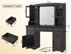 EnHomee Farmhouse Vanity Desk with Mirror and Lights White Vanity with Lighted Mirror Makeup Vanity Set with RGB Cabinets and Storage Drawers