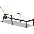 Costway 2PCS Patio Rattan Lounge Chair Chaise Recliner Back Adjustable Cushioned Garden Brown