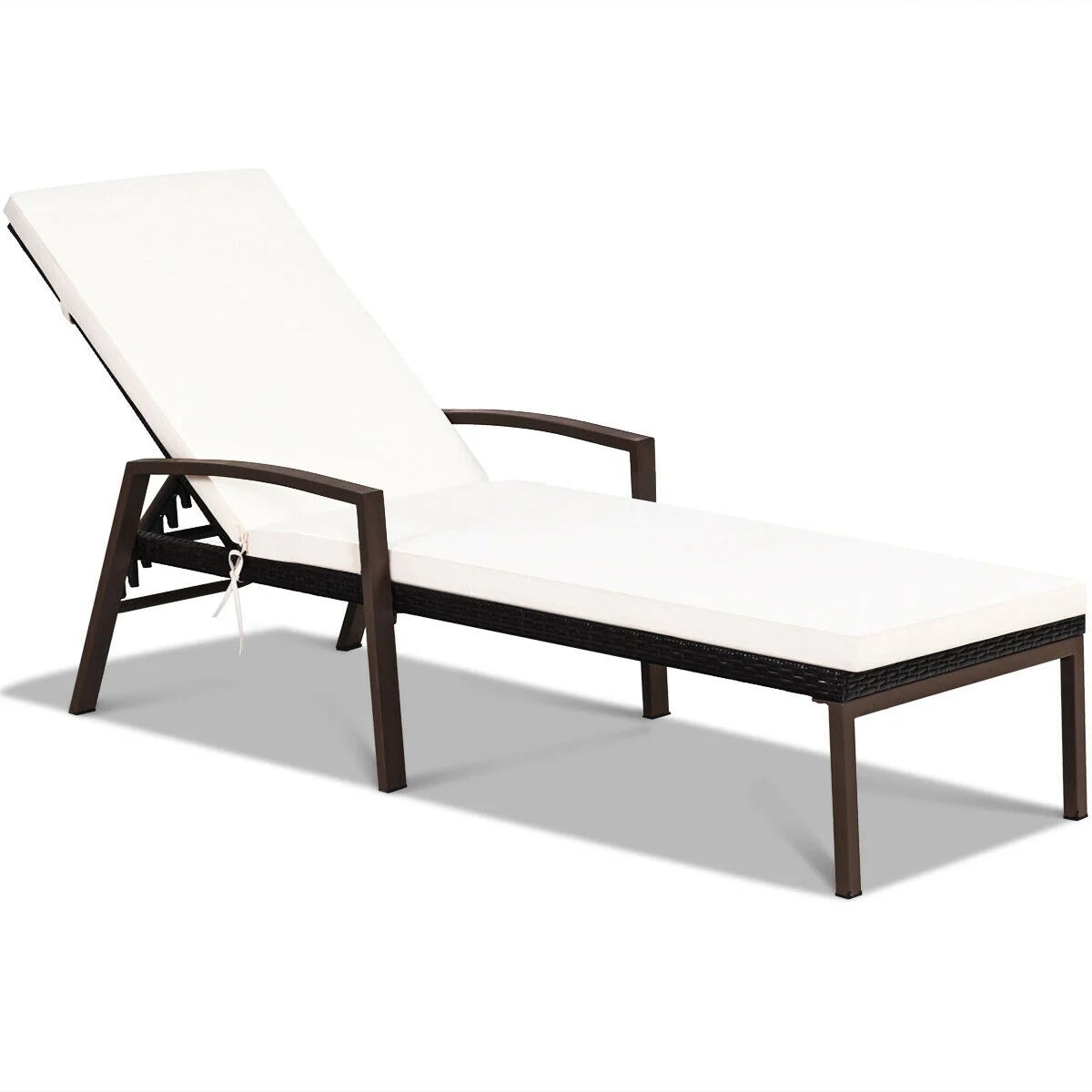 Costway 2PCS Patio Rattan Lounge Chair Chaise Recliner Back Adjustable Cushioned Garden Brown
