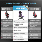 JONPONY Big and Tall 500LBS Gaming Chair, Ergonomic Design, Gamer Chair PU Leather with Footrest and Lumbar Support, High Back Office Chair Support 8 Hours Long Sitting,Red Computer Chair,Red