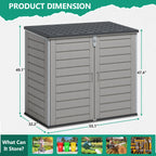 51 Cu Ft Outdoor Storage Shed, Resin Storage Cabinet with Door & Lock, Multi-Purpose Outdoor Shed for Garbage Cans, Garden Tools, Bikes, Easy to Assemble, Gray