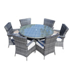 Direct Wicker 7 Piece Patio Dining Set with Rattan Chairs and Cushions, Grey