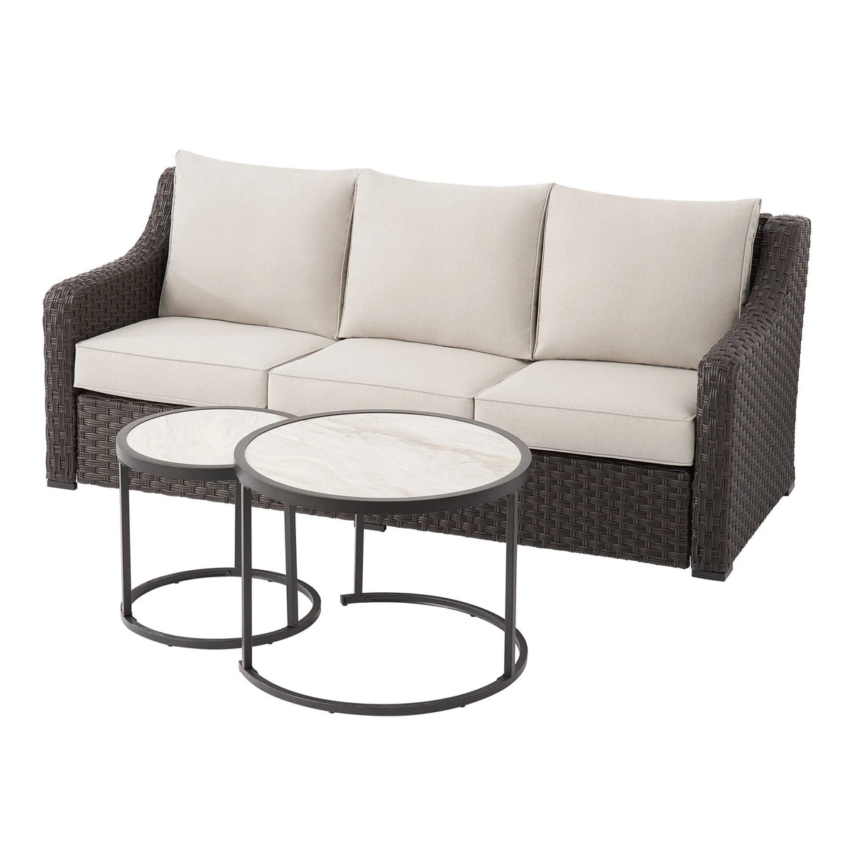 Better Homes & Gardens River Oaks 3-Piece Sofa and Nesting Tables with Patio Cover, Dark