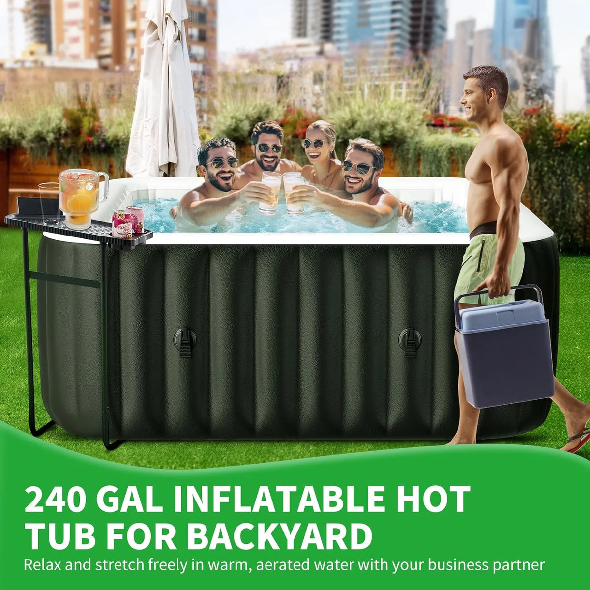Sunyrisy 4-6 Person Inflatable Hot Tub, Square Blow Up Portable Hot Tub, Leak-Proof PVC Outdoor Spa with 130 Strong Air Jets, Heater Pump and Insulated Cover, 73�� X 73��X 25��