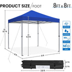 Renwick 8x8 Ft Instant Pop Up Canopy with One Push To Lock Setup Mechanism, Blue