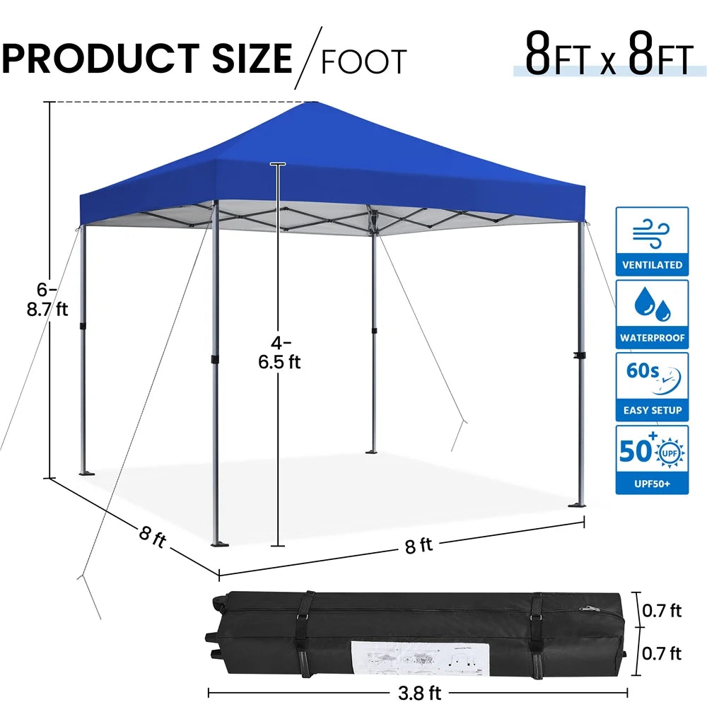 Renwick 8x8 Ft Instant Pop Up Canopy with One Push To Lock Setup Mechanism, Blue