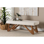 Baxton Studio Rika Japandi Cream Boucle Fabric and Walnut Brown Finished Wood Bench