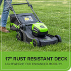 Greenworks 60V 17" Brushless (Push) Mower + 60V 13" String Trimmer, 4.0Ah Battery and 3A Charger