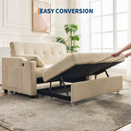 3 in 1 Convertible Sleeper Sofa Bed, Corduroy Futon Couches with Pull-Out Bed, Adjustable Backrest, Charging Port & Side Pockets, Modern Upholstered Sofa for Living Room, Guest Room