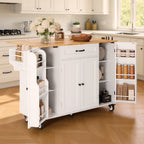Noelse Kitchen Island with Storage, Island Table for Kitchen with Drop Leaf, Spice Rack, Towel Bar for Small Kitchens, White