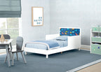 Delta Children Dreamer Toddler Bed (Choose from Dinosaur or Rainbow Headboard Stickers), Bianca White