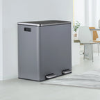 LAZY BUDDY Dual Garbage Can, Stainless Steel 16 Gallon Step Kitchen Trash Can with Soft-Close Lid, Double Compartment Garbage Recycling Bin