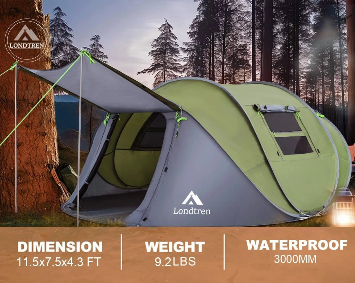 4 Person Easy Pop Up Tent Waterproof Automatic Setup 2 Doors-Instant Family Tents for Camping Hiking & Traveling