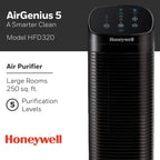Honeywell Air Genius 5 Air Purifier with Washable Filter, Large Rooms, 250 sq ft, Black, HFD320