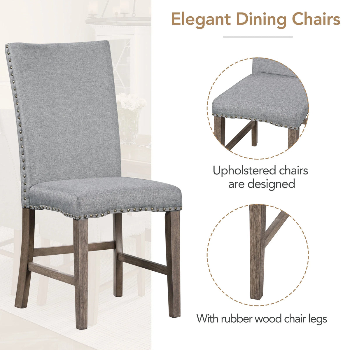 Harper & Bright Designs Farmhouse 7 Pieces Extendable Dining Table Set for 6, Solid Wood Kitchen Table with Butterfly Leaf and 6 Upholstered Chairs, Brown