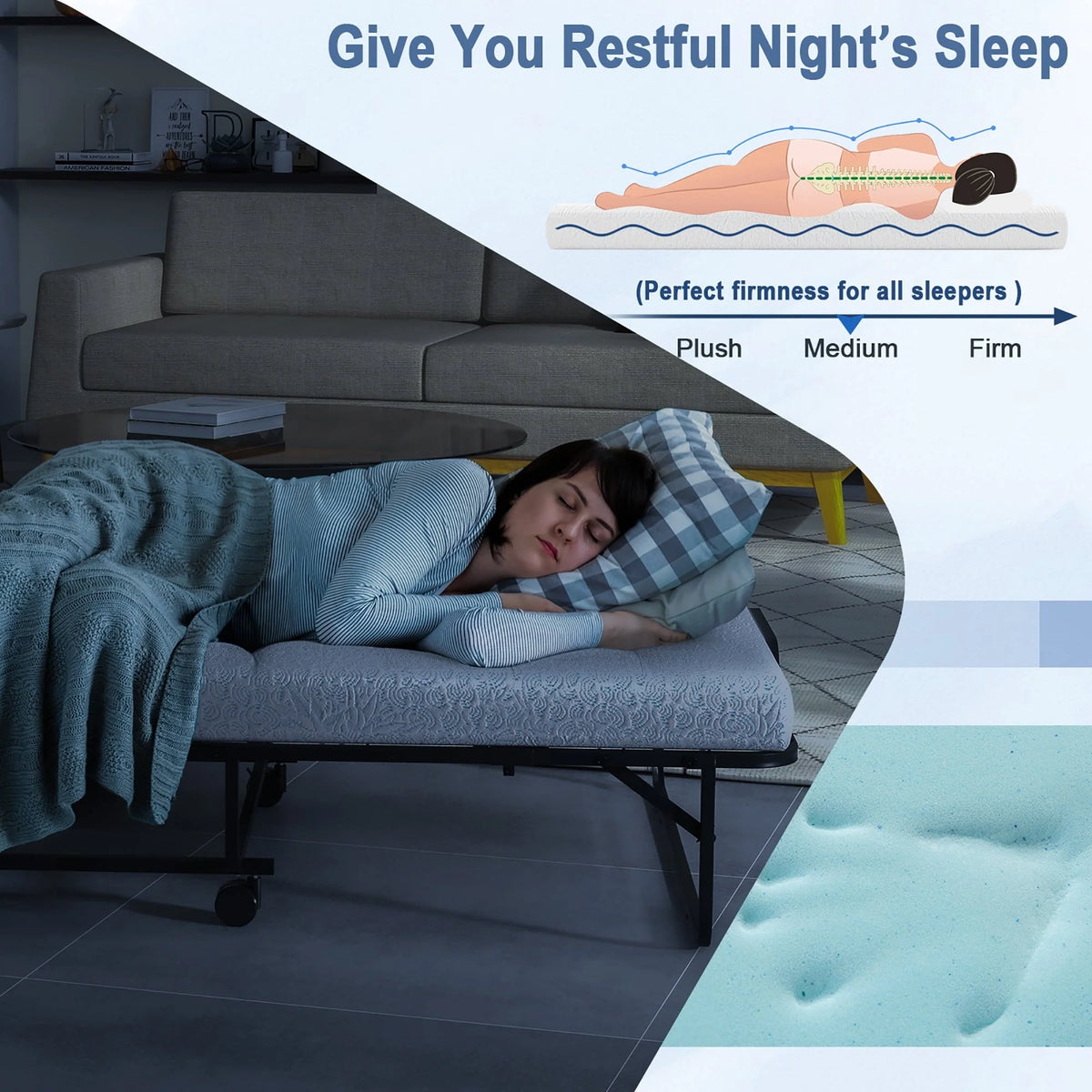 Costway Heavy Duty Foldable Bed Metal Guest Bed Daybed W/ 4 inch Mattress Memory Foam