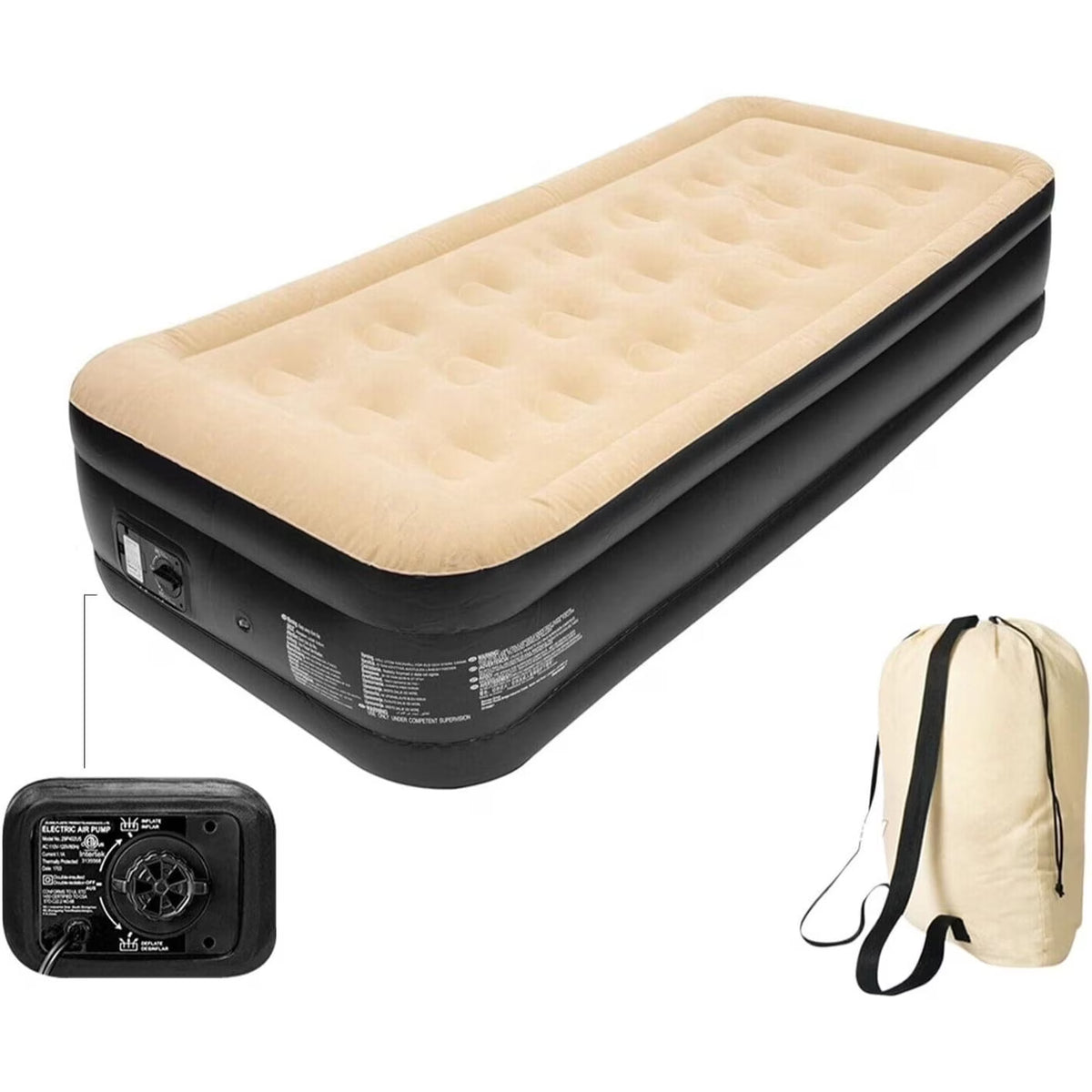 Double Inflatable High Raised Air Bed Mattress with Built in Pump and release valve