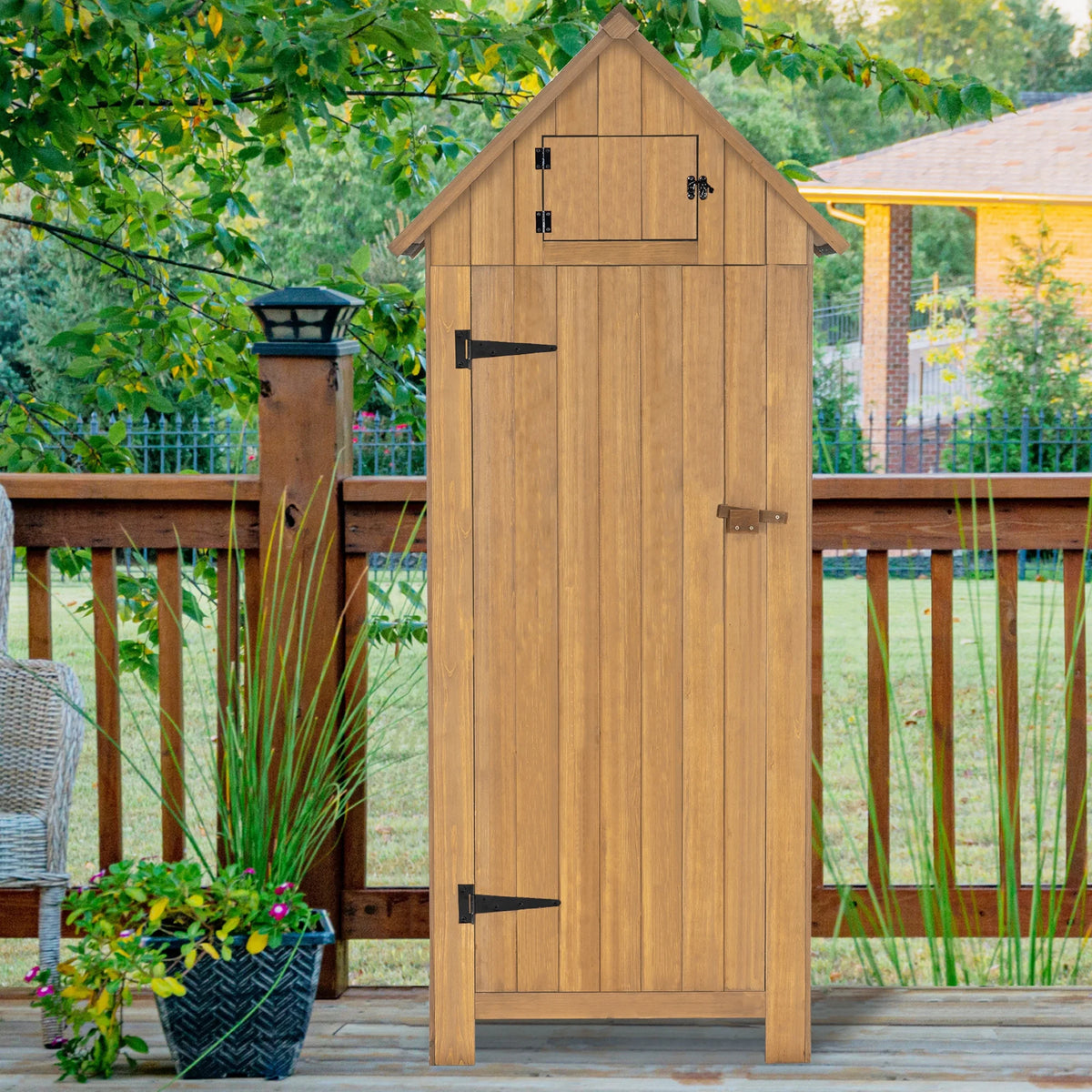 Mcombo Outdoor Storage Cabinet, Wood Garden Tool Shed (70" Tall) 0770EY