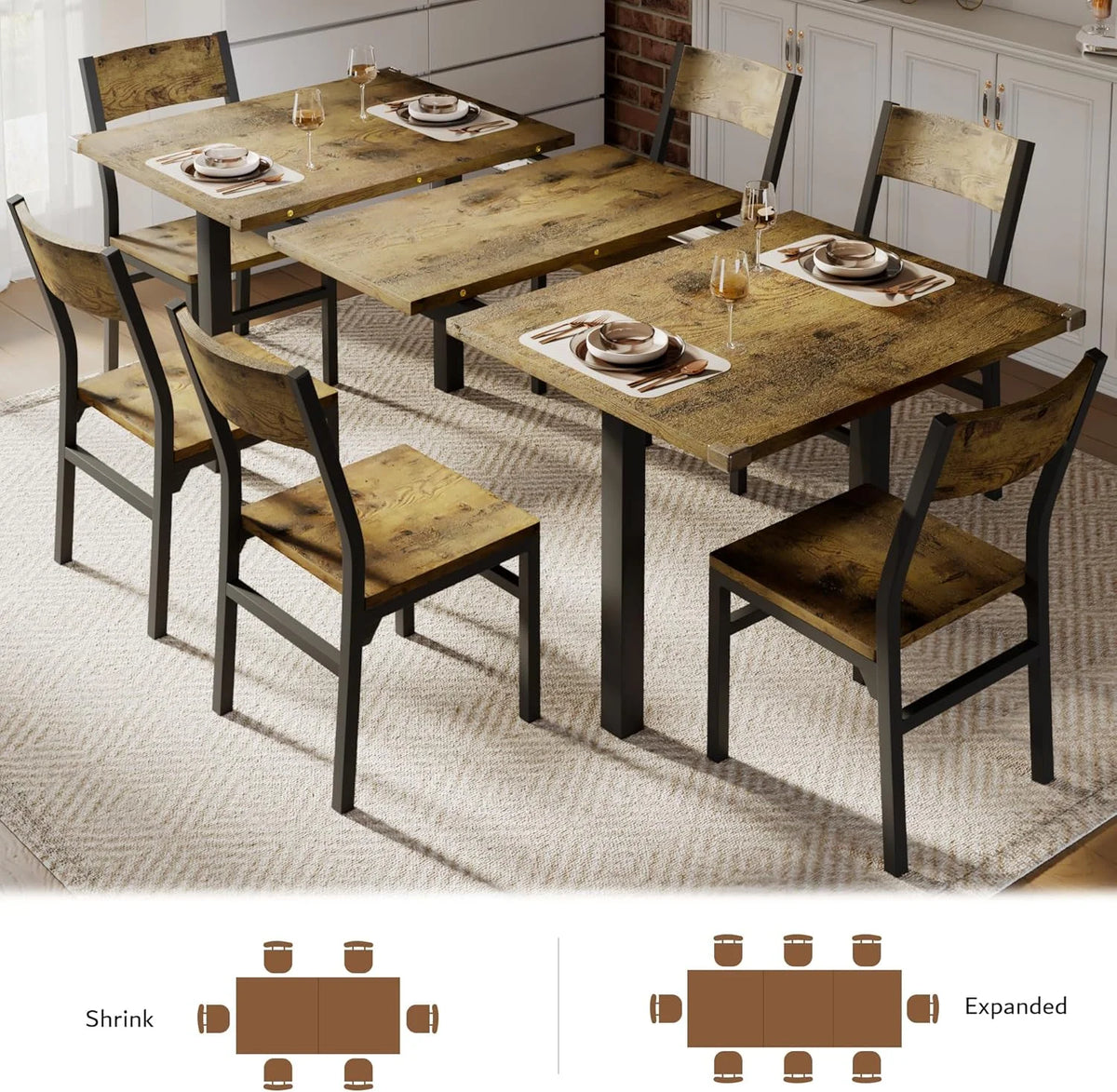 iPormis 63" Extendable Dining Table for 4-8, Square Wooden Dining Room Table with Metal Base, Modern Extendable Table for  Small Kitchens, Dining Office Areas, Black