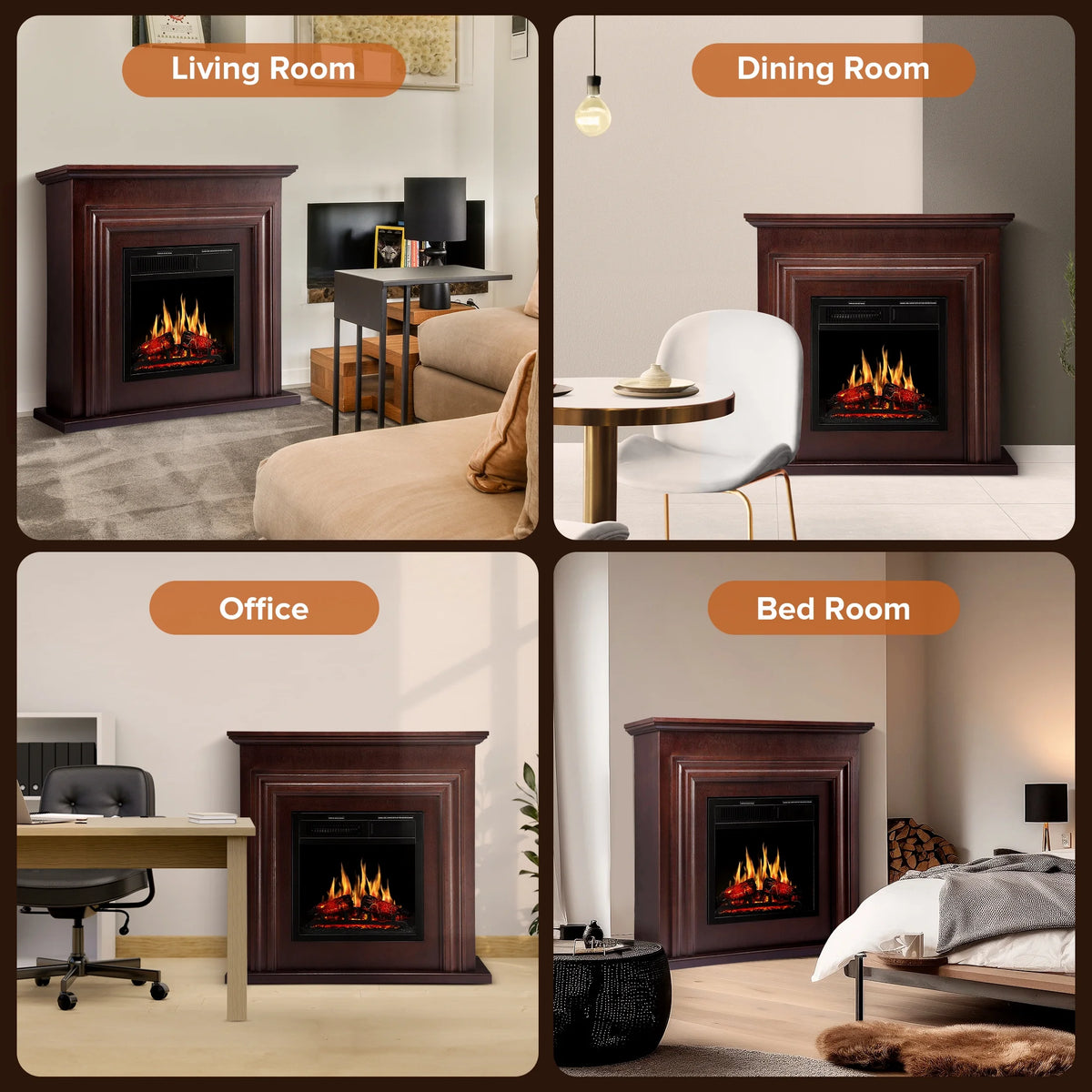 KISSAIR Electric Fireplace Mantel Wooden Surround Firebox, Free Standing Fireplace, with Remote Control, Adjustable LED Flame, 750W/1500W -White