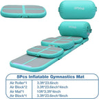 Gymnastics Mat Set 10FT Inflatable Tumbling Mat, 39*24 inch Air Roller Gymnastics Barrel and 3 Air Block with 800W Air Pump for Training Cheerleading Home Use Yoga and Water Use
