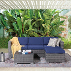 Patiorama 5-Piece Patio Furniture Set, Outdoor Sectional Conversation Set, All-Weather Grey PE Wicker with Light Grey Cushions, Backyard Porch Garden