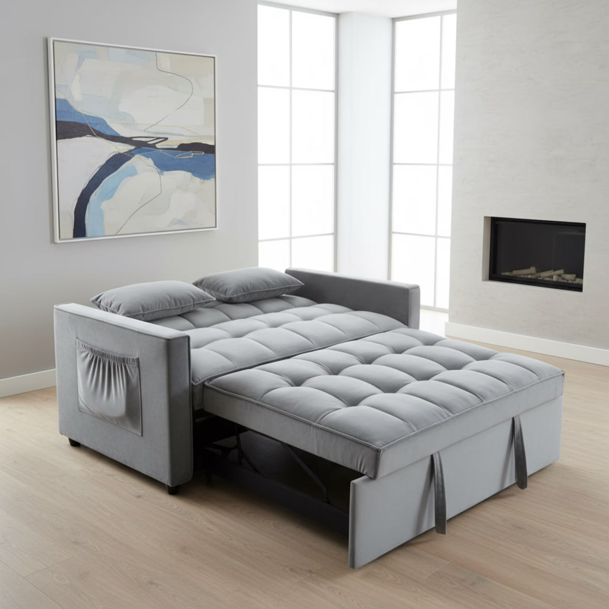 Gewnee 55'' Modern Convertible Velvet Sofa Bed with Pull-Out Twin Bed, Adjustable Backrest for Living Room, Office (Dark Gray)