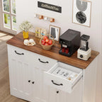 Coffee Bar Cabinet,Lofka Kitchen Storage Cabinet with 3 Drawers for Kitchen, Dining Room, Retro and White