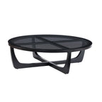 Beautiful by Drew Barrymore Round Rattan and Glass Top Coffee Table, Black