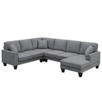 Harper & Bright Designs Modular Sectional Sofa with Ottoman Couch L Shape Corner Sofa Sets 7 Seats Fabric Couch for Living Room, Black, 112 * 87 inch