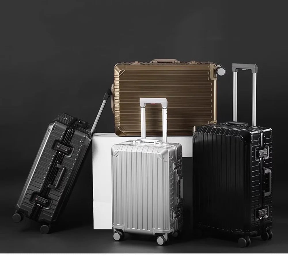 All Aluminum Magnesium Hardshell Carry On Luggage with Lock, Airline Approved Hardside Carry on Suitcase with Spinner Wheels, Checked Metal Rolling Luggage Case for Travel, Business