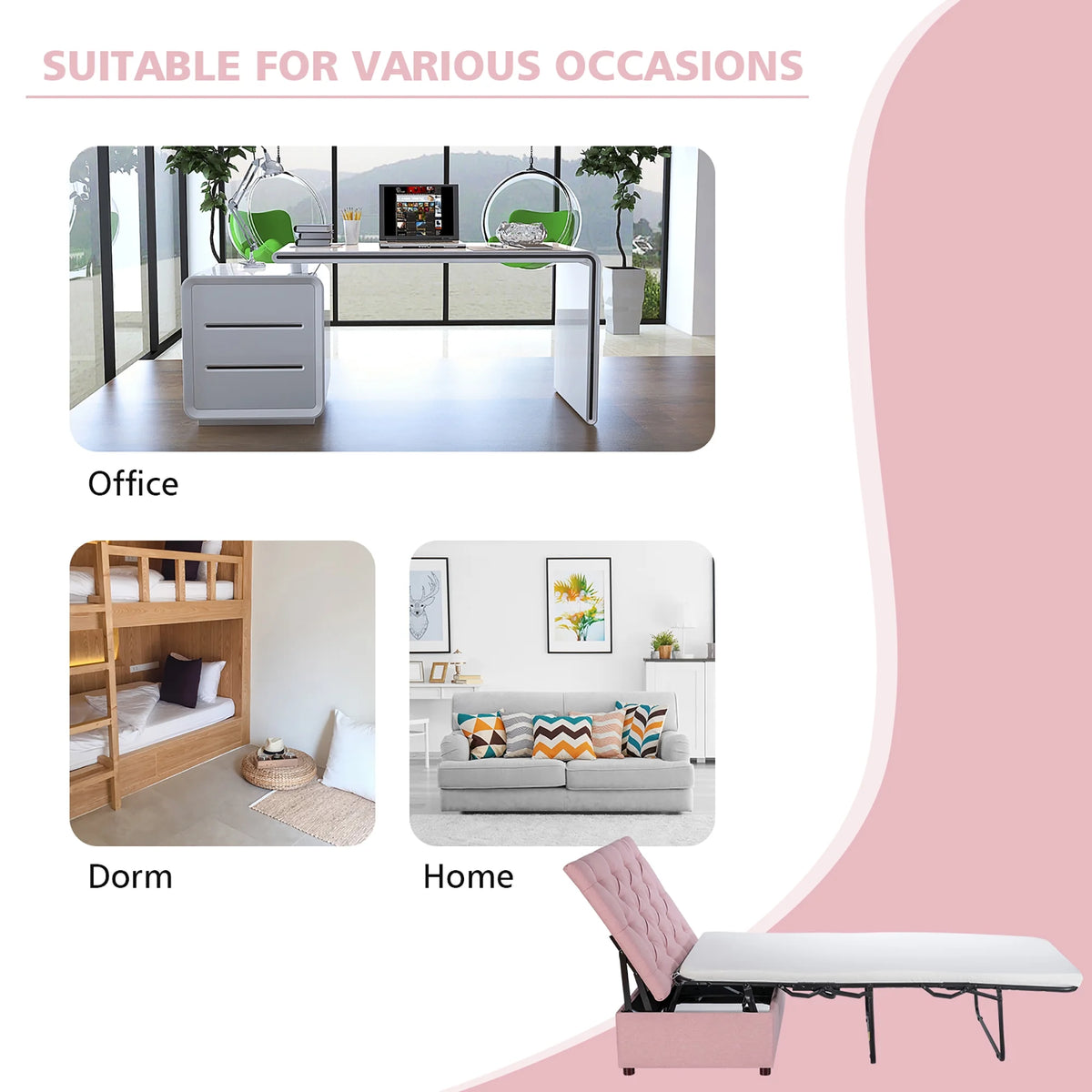 Costway Modern Solid Wood Folding Beds with Ottoman, Grey