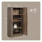 Prepac Adjustable Shelves Cabinet - Functional Tall Garage Table, 16"D x 32"W x 65"H Freestanding Garage Cabinet with 2-Doors, Light Gray - GES-3264