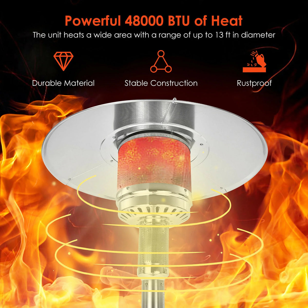 Costway 50000 BTU Propane Patio Heater Standing Steel with Wheels Grey