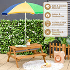 Costway 3-in-1 Kids Picnic Table Wooden Outdoor Sand & Water Table with Umbrella Play Boxes Green