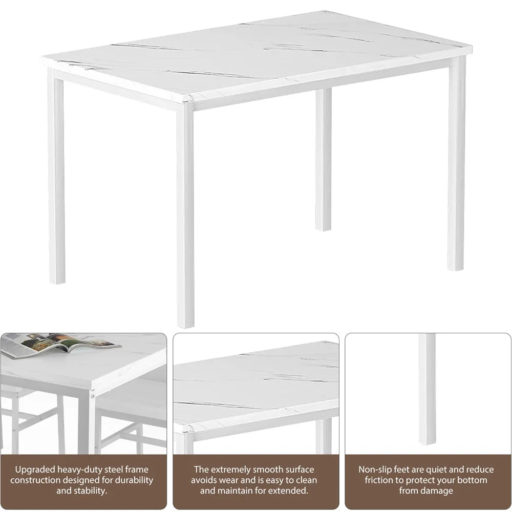 5 Piece Dining Room Table Set, Modern Dining Table Sets with Gray Velvet Upholstered Chairs for 4, Faux Marble Pattern Rectangle Kitchen Table Set for Bar Living Room Breakfast Nook Small Space