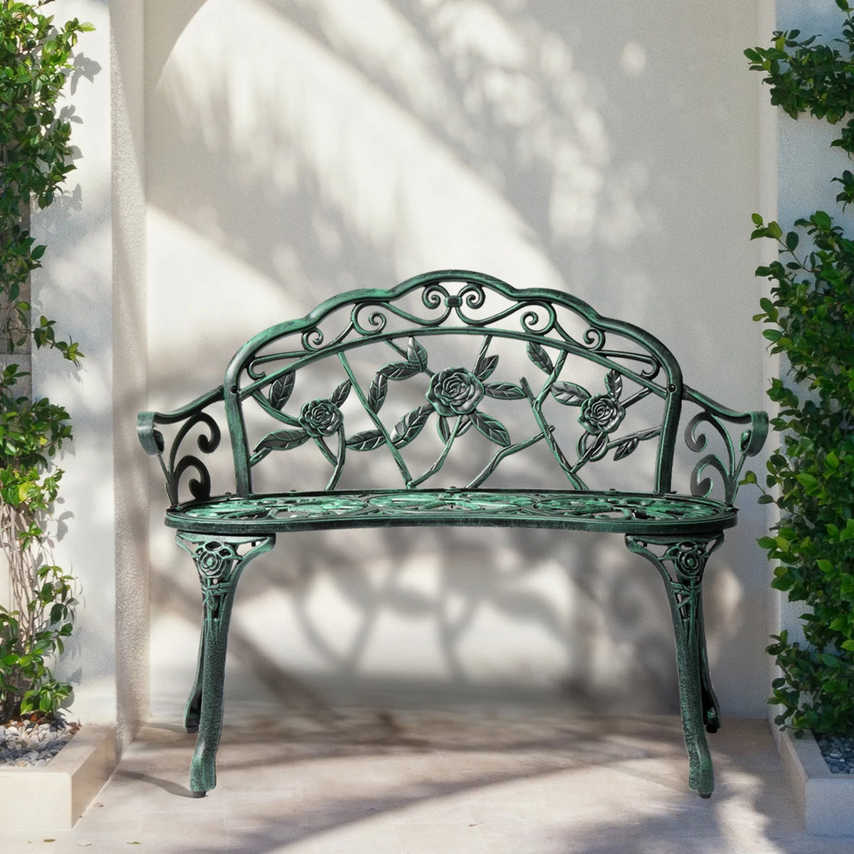 Ktaxon Outdoor Patio Park Garden Bench Courtyard Leisure Rose Cast Aluminum, Outdoor Loveset, Bronze